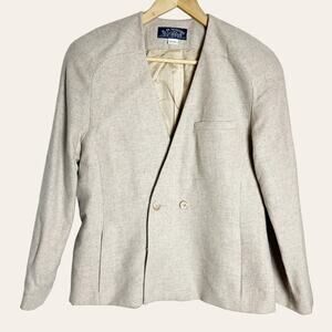 Vintage E.H. Woods Wool Blend Double Breasted Beige Blazer Jacket Size 12